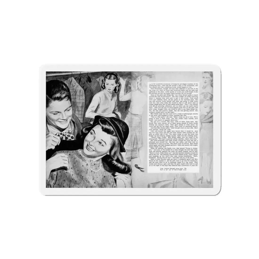 Graduation In January, Calling All Girls, January 1946 (Magazine Illustration) Refrigerator Magnet 3 Inch Die-Cut - The Sticker Space