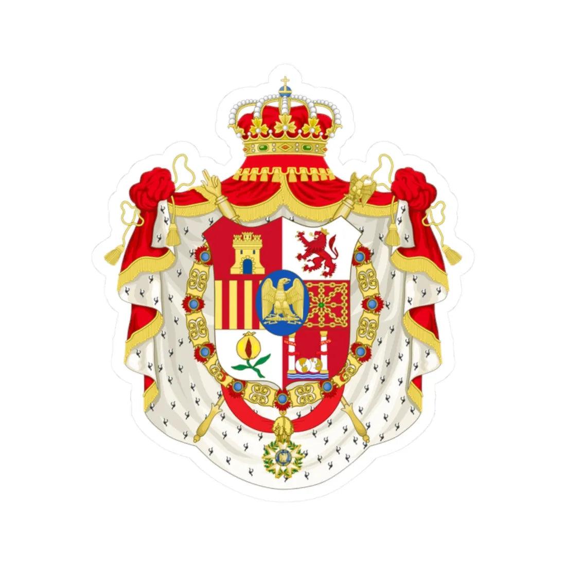 Grand Coat of Arms of Joseph Bonaparte as King of Spain (Spain) (Coat of Arms) STICKER Vinyl Kiss-Cut Decal 2 Inch White - The Sticker Space