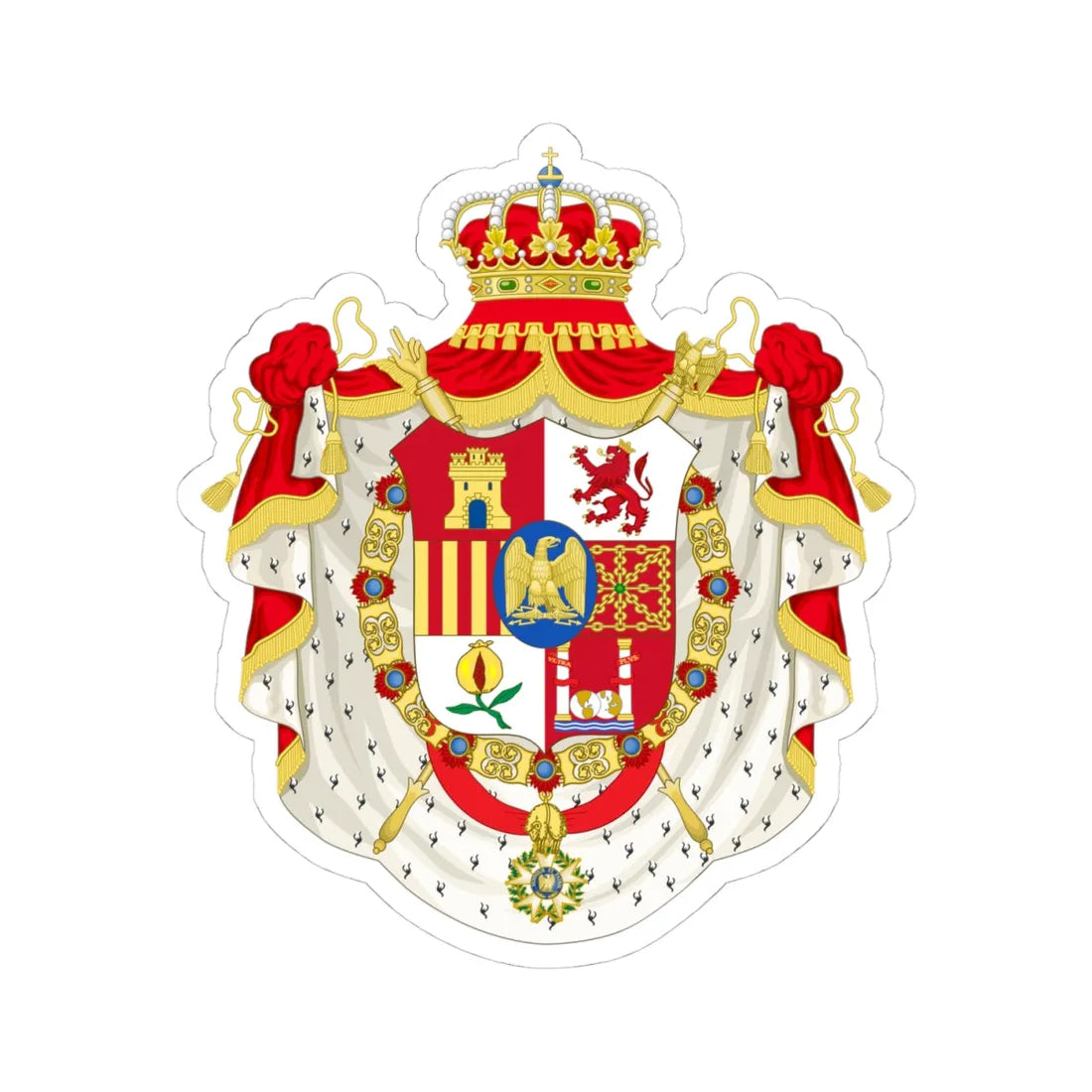 Grand Coat of Arms of Joseph Bonaparte as King of Spain (Spain) (Coat of Arms) STICKER Vinyl Kiss-Cut Decal 4 Inch White - The Sticker Space