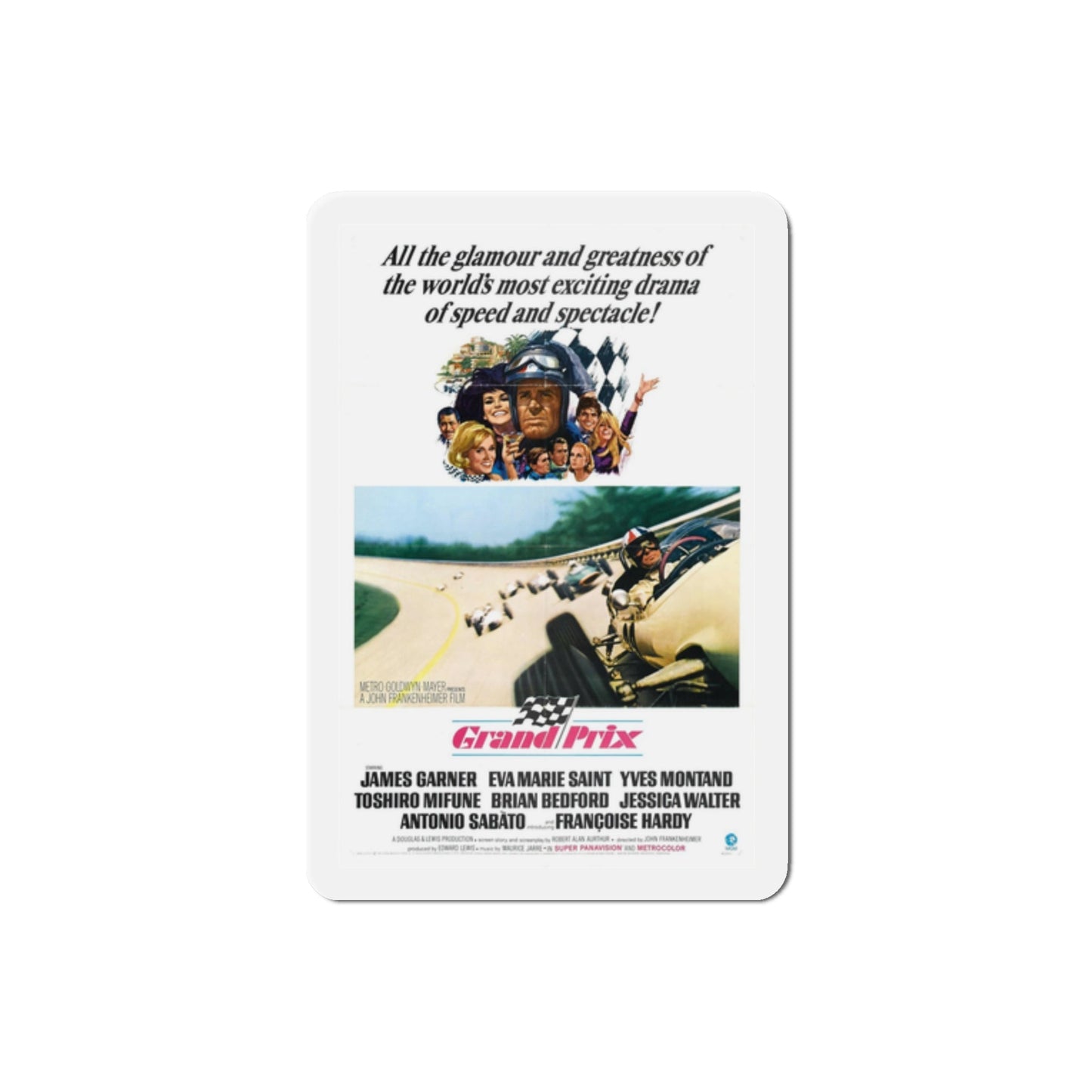 Grand Prix 1966 Movie Poster Die-Cut Magnet-2 Inch-The Sticker Space