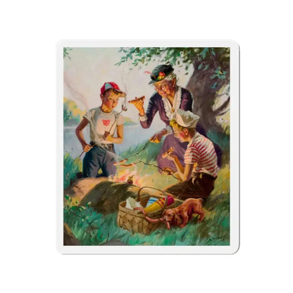 Grandma at the Weenie Roast, c. 1955 (Magazine Illustration) Refrigerator Magnet 2 Inch Die-Cut - The Sticker Space