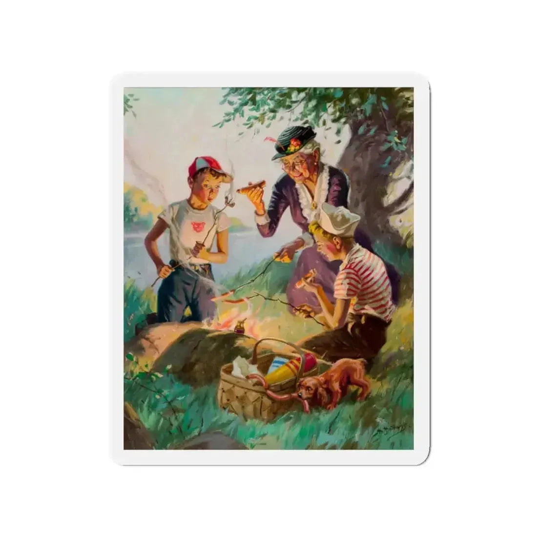 Grandma at the Weenie Roast, c. 1955 (Magazine Illustration) Refrigerator Magnet - The Sticker Space