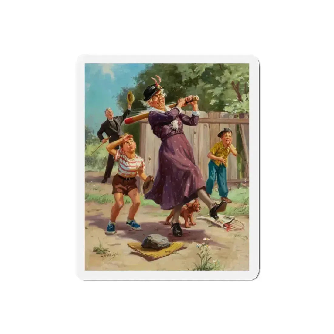 Grandma Hits a Home Run (Magazine Illustration) Refrigerator Magnet 5 Inch Die-Cut - The Sticker Space
