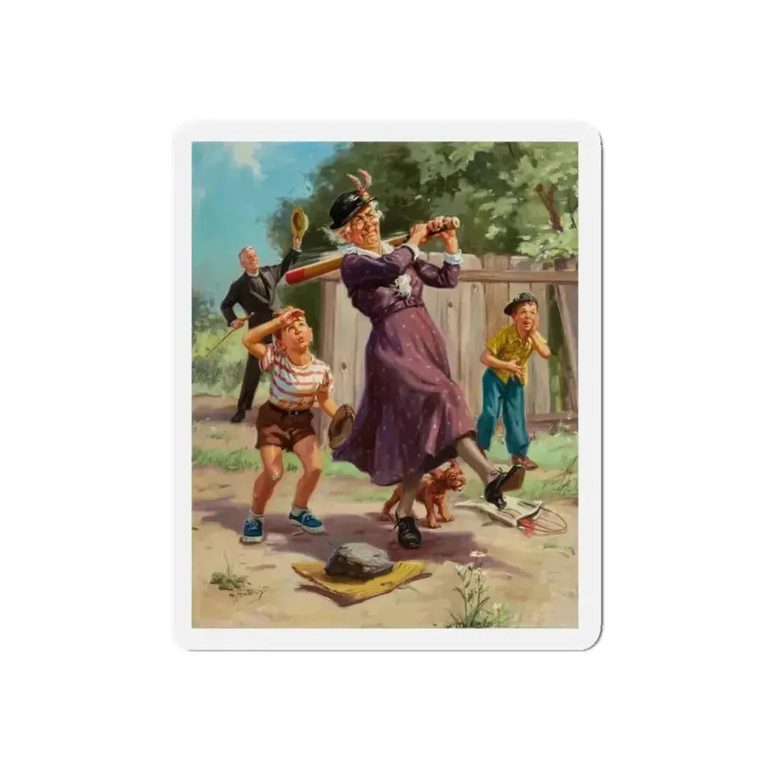 Grandma Hits a Home Run (Magazine Illustration) Refrigerator Magnet - The Sticker Space
