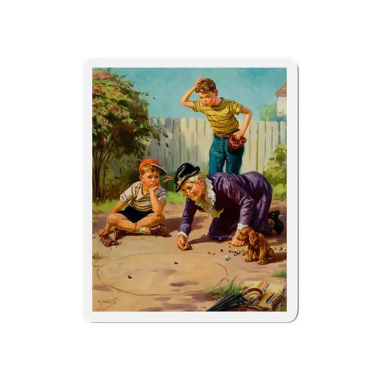 Granny's Playing Marbles (Magazine Illustration) Refrigerator Magnet 6 Inch Die-Cut - The Sticker Space