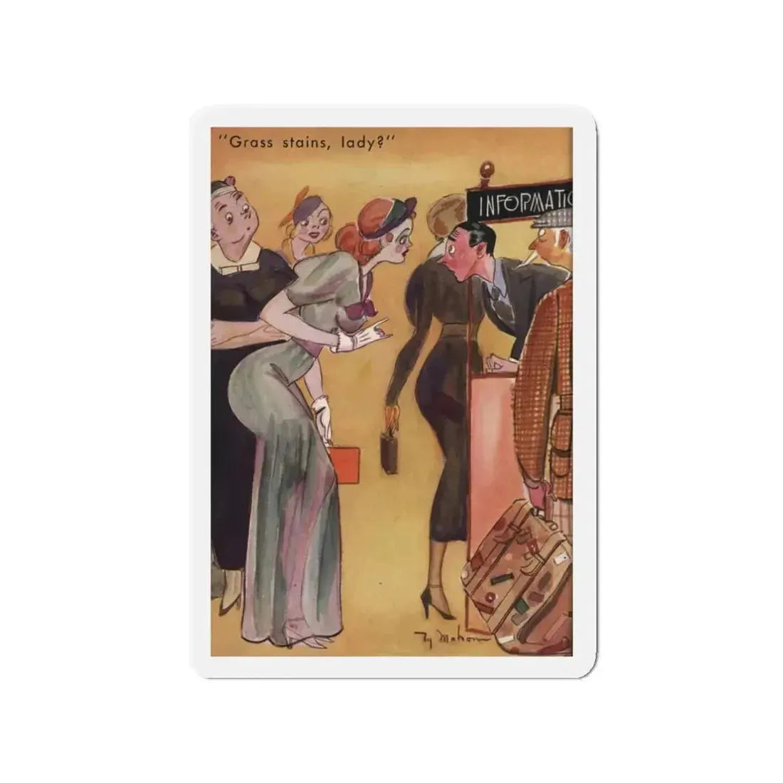 Grass stains, lady, Ballyhoo magazine, October 1937 (Magazine Illustration) Refrigerator Magnet 3 Inch Die-Cut - The Sticker Space