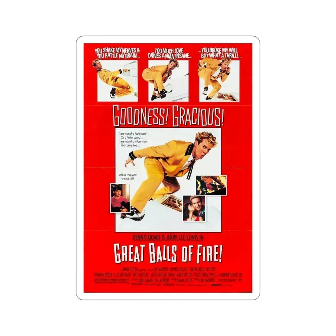 Great Balls of Fire! 1989 Movie Poster STICKER Vinyl Die-Cut Decal 5 Inch - The Sticker Space