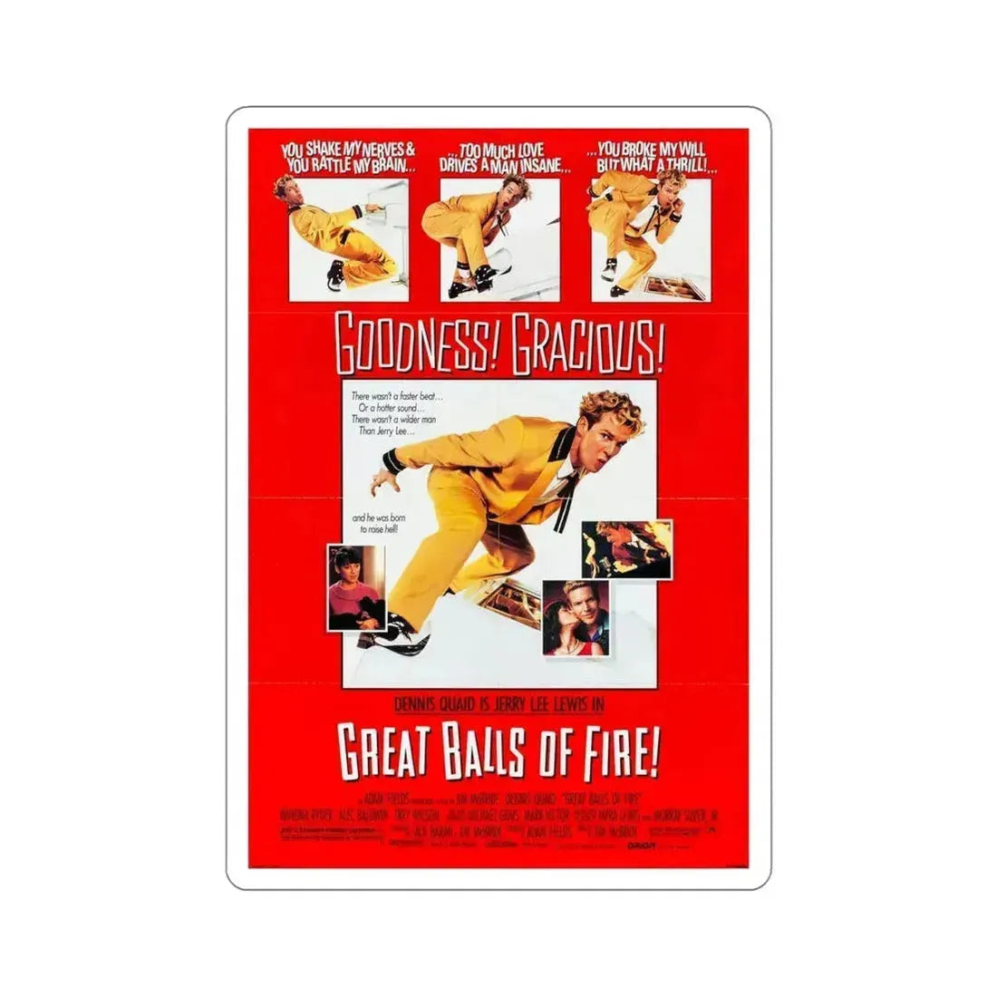 Great Balls of Fire! 1989 Movie Poster STICKER Vinyl Die-Cut Decal 6 Inch - The Sticker Space