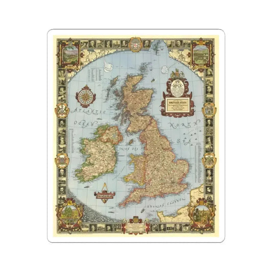 Great Britain - A Modern Pilgrim's Map (1937) (Map) STICKER Vinyl Kiss-Cut Decal 2 Inch White - The Sticker Space