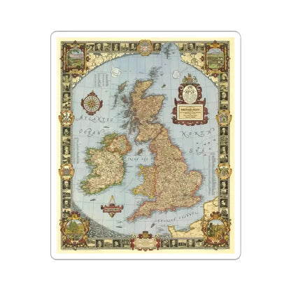 Great Britain - A Modern Pilgrim's Map (1937) (Map) STICKER Vinyl Kiss-Cut Decal 4 Inch White - The Sticker Space