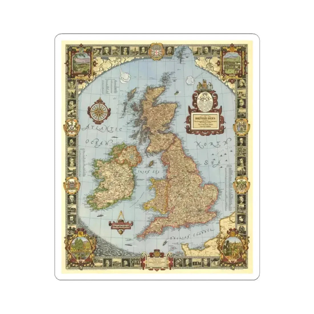Great Britain - A Modern Pilgrim's Map (1937) (Map) STICKER Vinyl Kiss-Cut Decal 6 Inch White - The Sticker Space