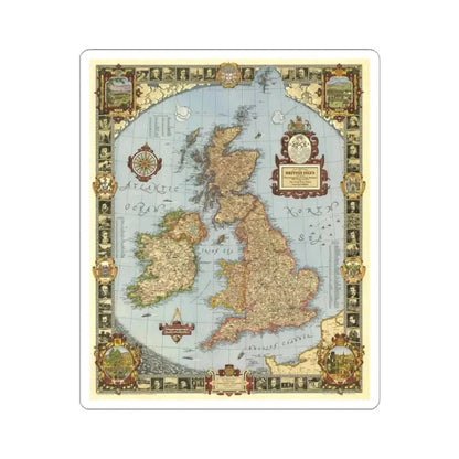 Great Britain - A Modern Pilgrim's Map (1937) (Map) STICKER Vinyl Kiss-Cut Decal 6 Inch White - The Sticker Space