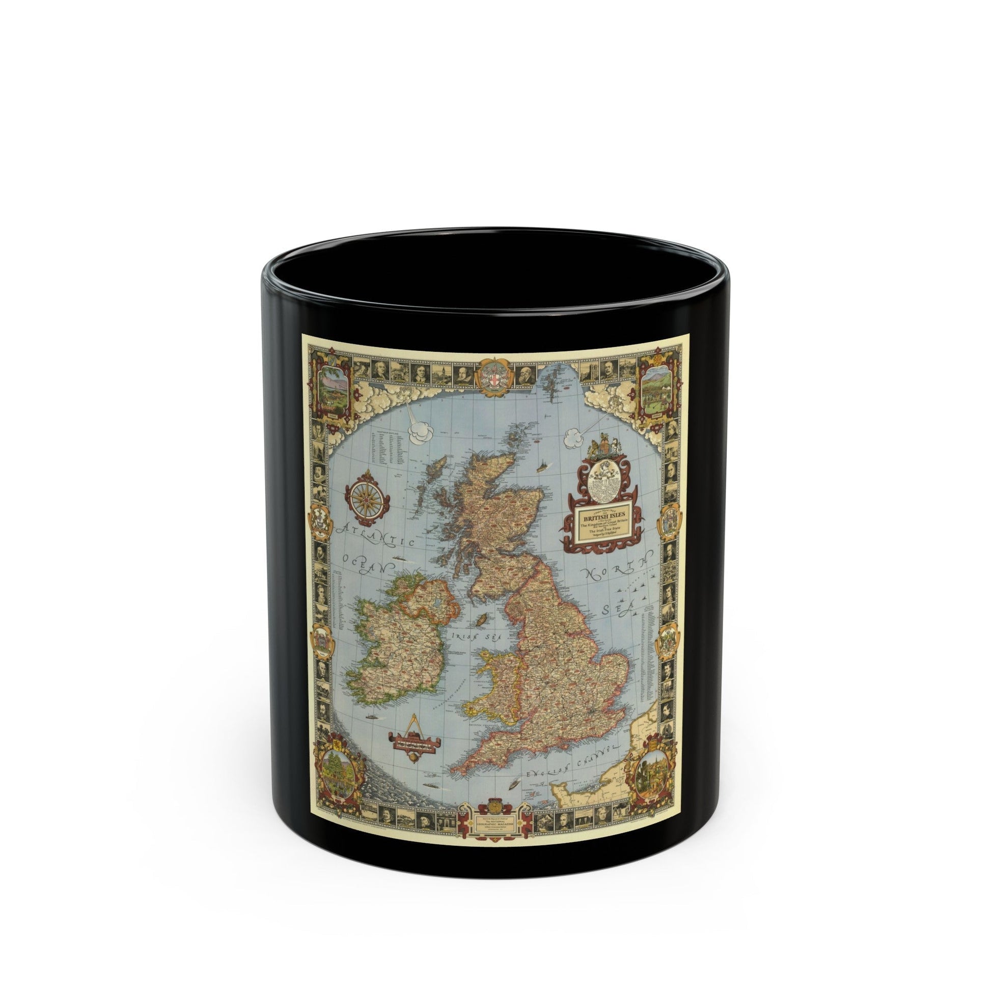 Great Britain - A Modern Pilgrim's Map (1937) (Map) Black Coffee Mug-11oz-The Sticker Space