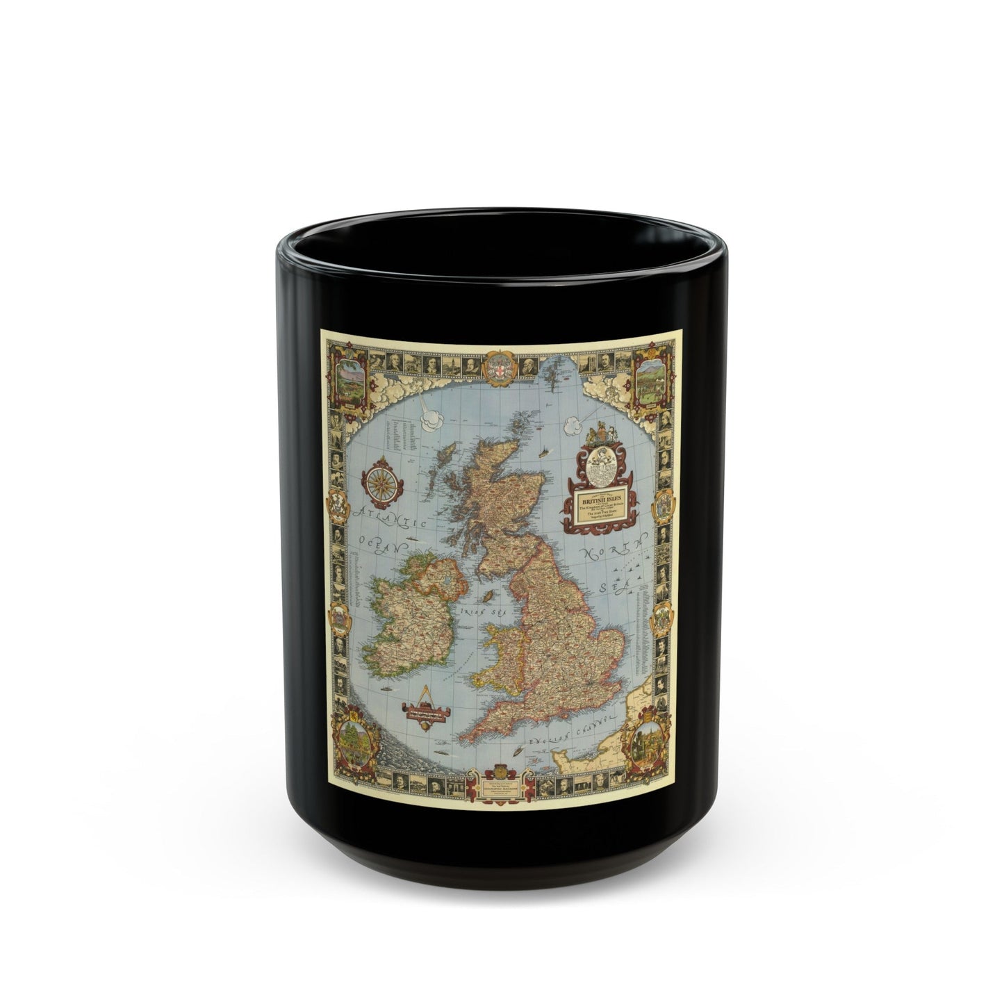 Great Britain - A Modern Pilgrim's Map (1937) (Map) Black Coffee Mug-15oz-The Sticker Space