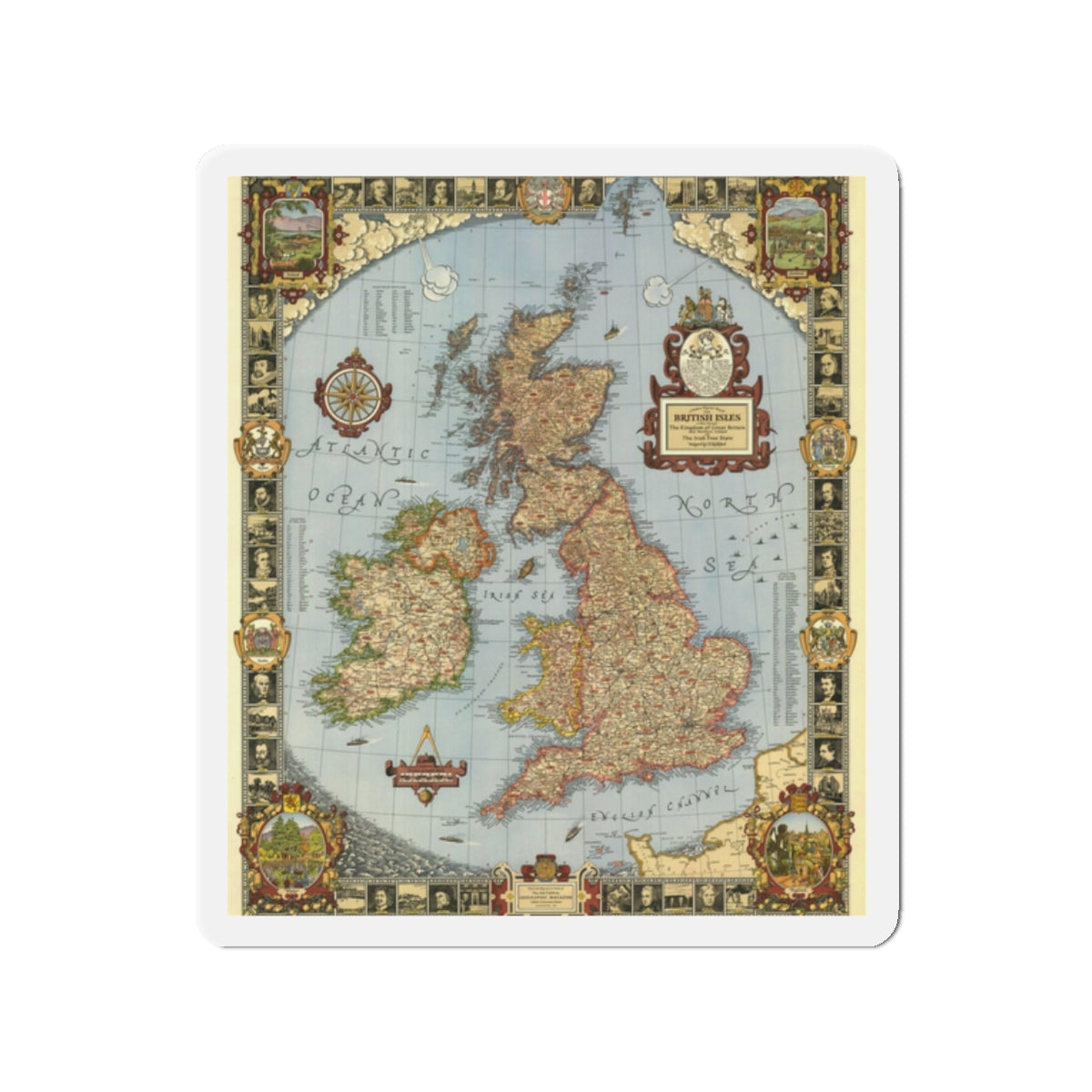 Great Britain - A Modern Pilgrim's Map (1937) (Map) Refrigerator Magnet-2" x 2"-The Sticker Space