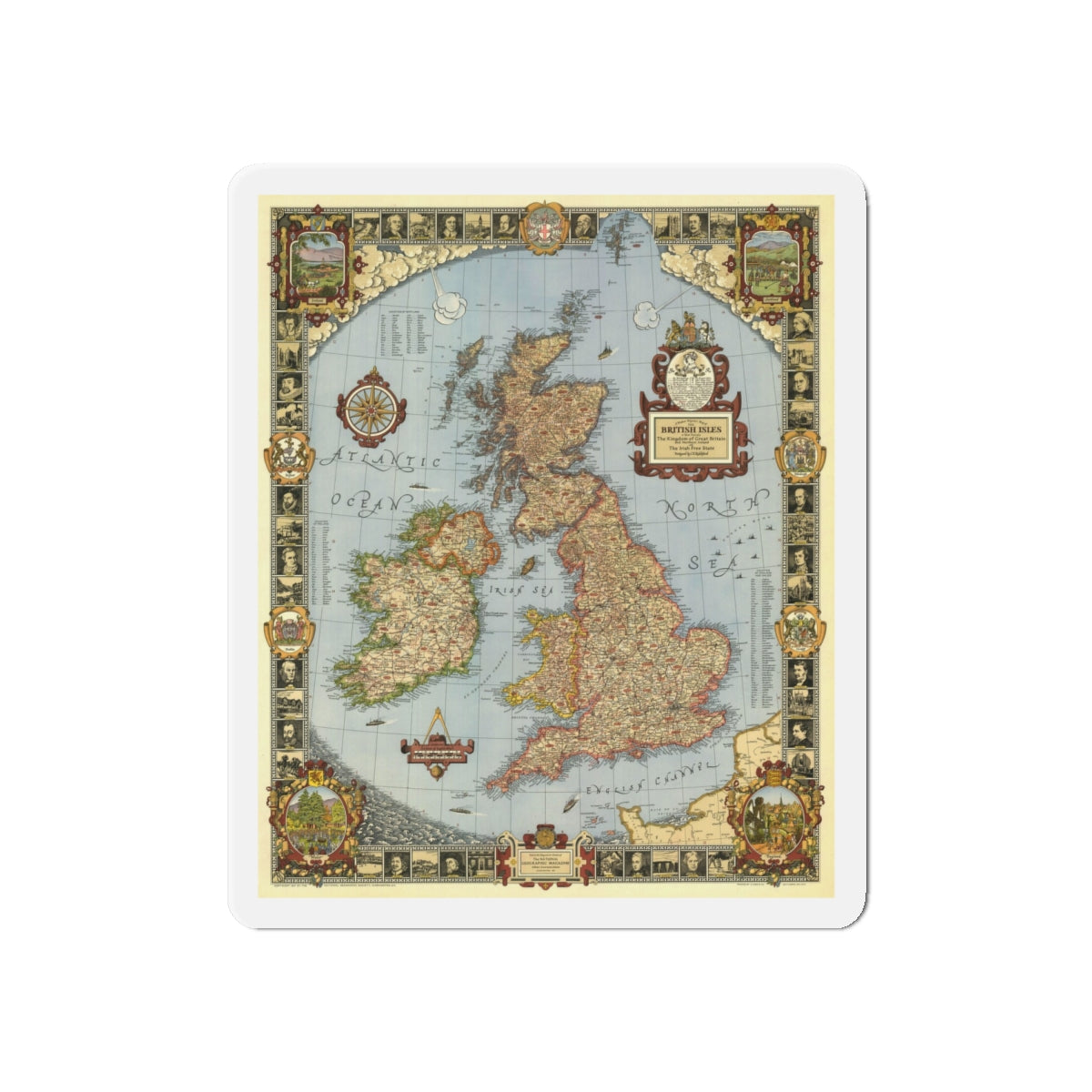 Great Britain - A Modern Pilgrim's Map (1937) (Map) Refrigerator Magnet-6 × 6"-The Sticker Space