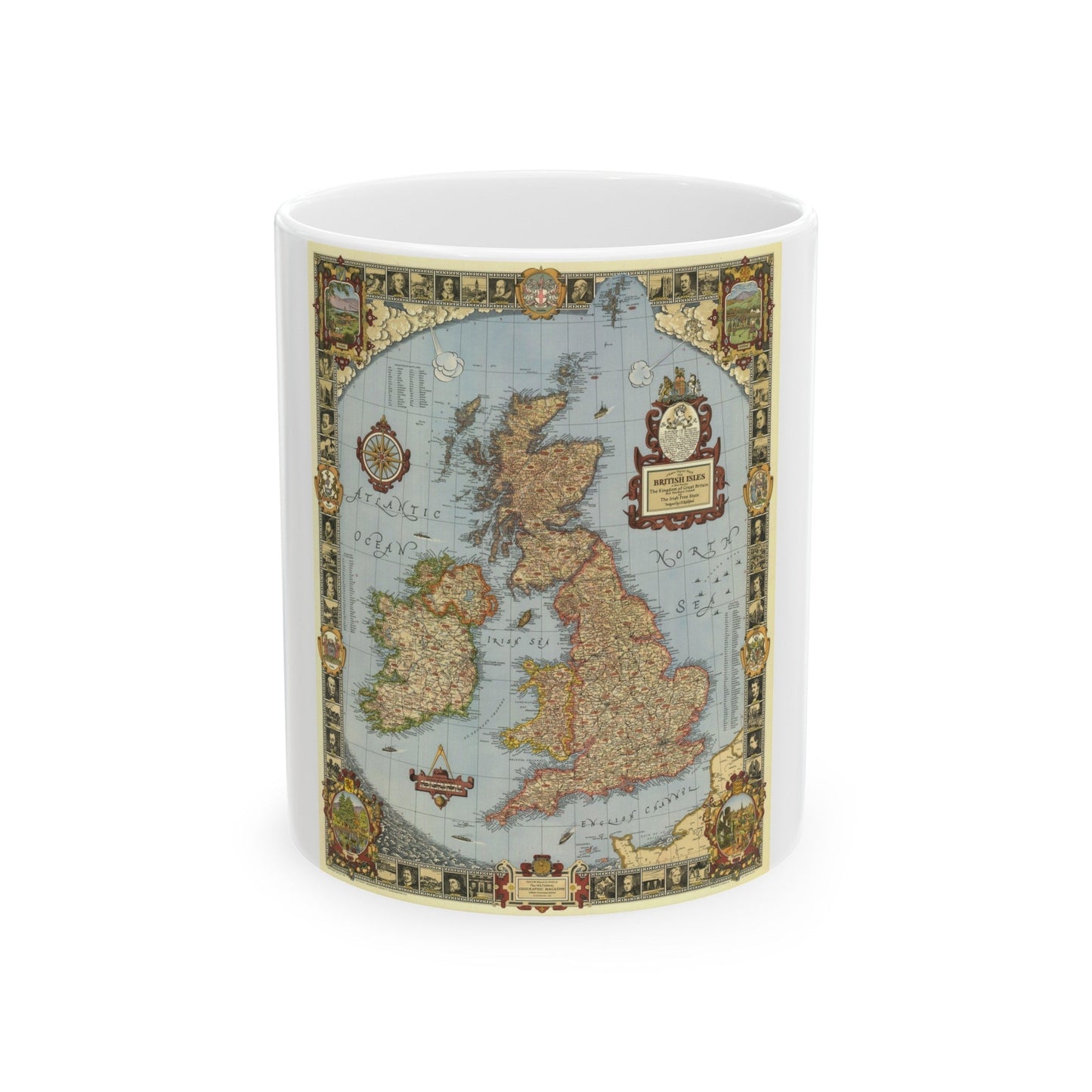 Great Britain - A Modern Pilgrim's Map (1937) (Map) White Coffee Mug-11oz-The Sticker Space