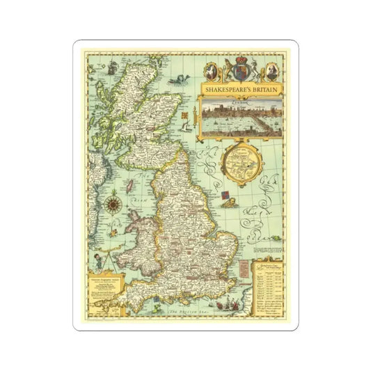 Great Britain - Shakespeare's (1964) (Map) STICKER Vinyl Kiss-Cut Decal 2 Inch White - The Sticker Space