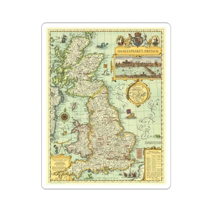 Great Britain - Shakespeare's (1964) (Map) STICKER Vinyl Kiss-Cut Decal 6 Inch White - The Sticker Space