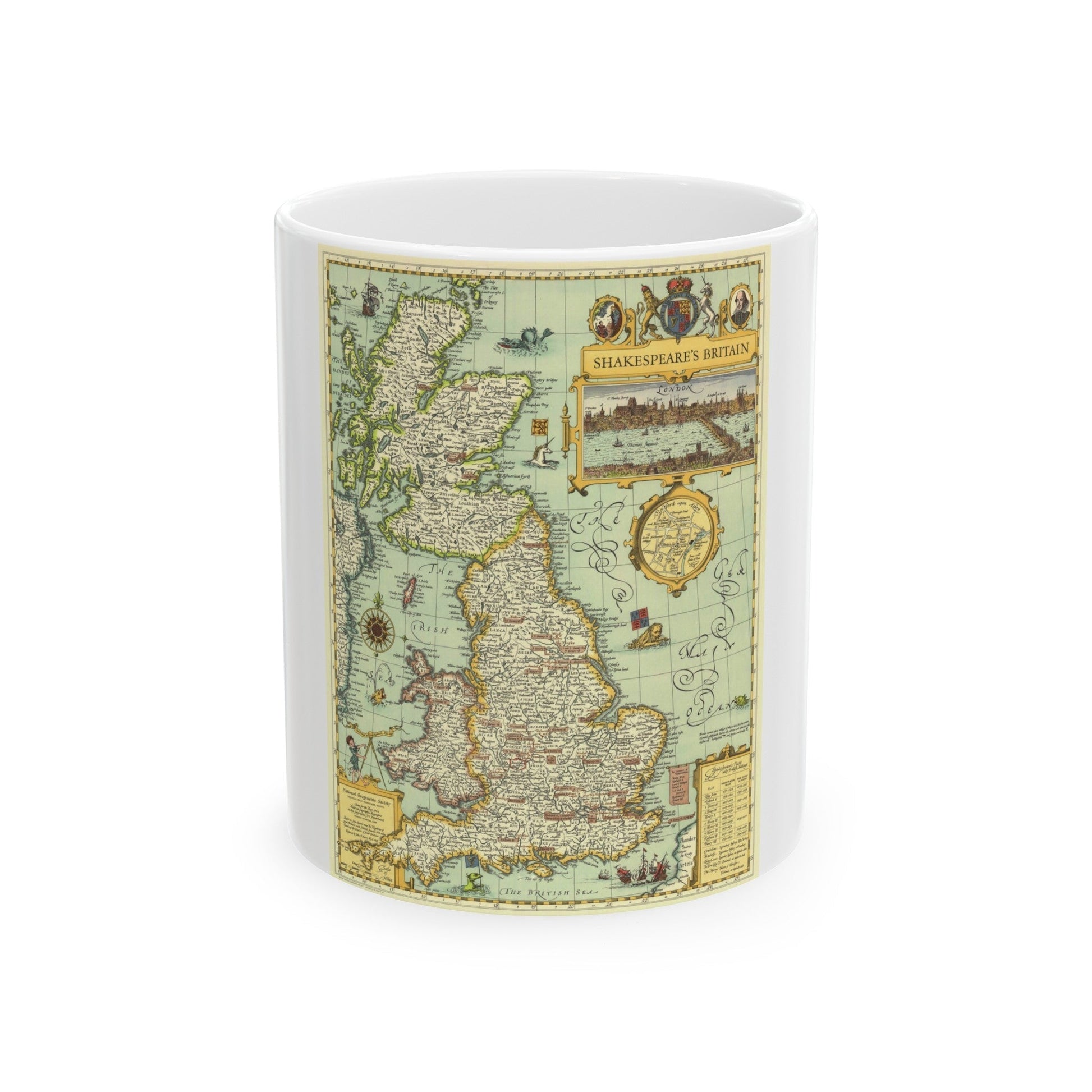 Great Britain - Shakespeare's (1964) (Map) White Coffee Mug-11oz-The Sticker Space