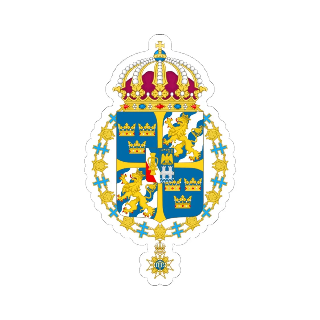 Great coat of arms of Sweden 3 - STICKER Vinyl Kiss-Cut Decal 6 Inch White - The Sticker Space