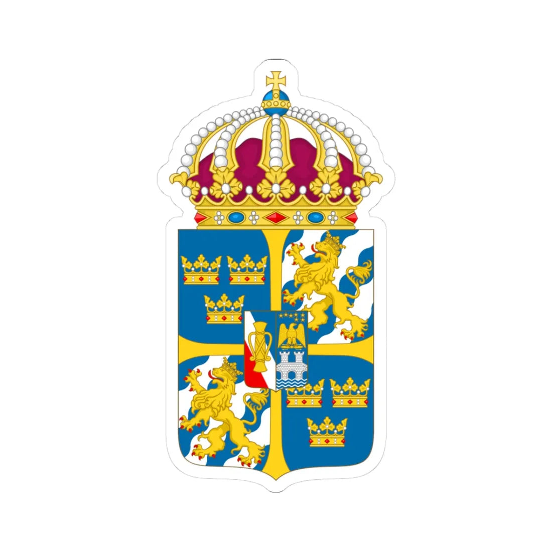 Great coat of arms of Sweden 4 - STICKER Vinyl Kiss-Cut Decal 3 Inch White - The Sticker Space