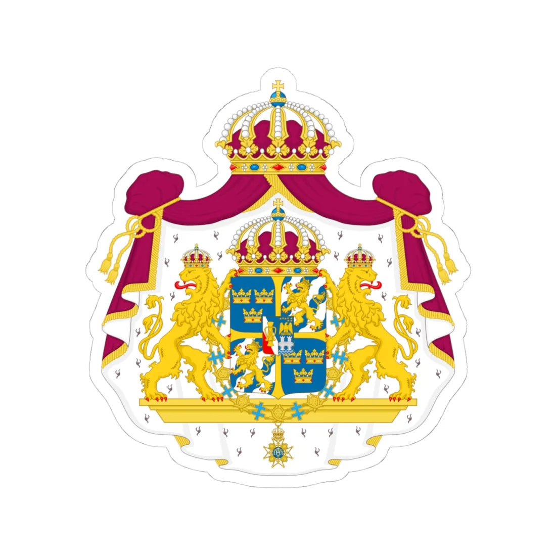 Great coat of arms of Sweden - STICKER Vinyl Kiss-Cut Decal 4 Inch White - The Sticker Space