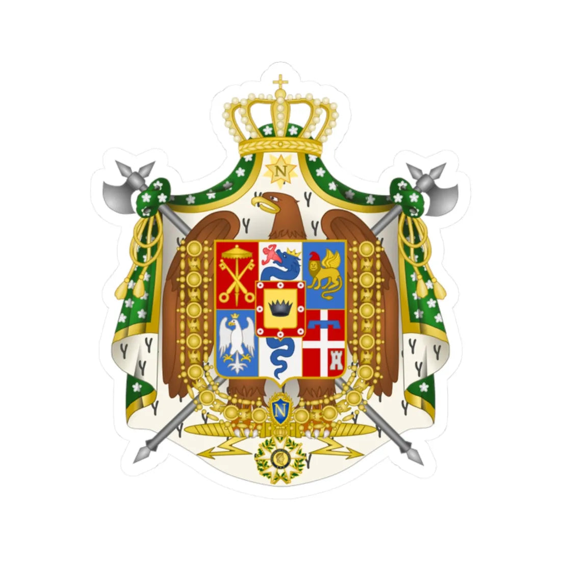 Great Coat of Arms of the Kingdom of Italy 1805-1814 (Italy) (Coat of Arms) STICKER Vinyl Kiss-Cut Decal 2 Inch White - The Sticker Space