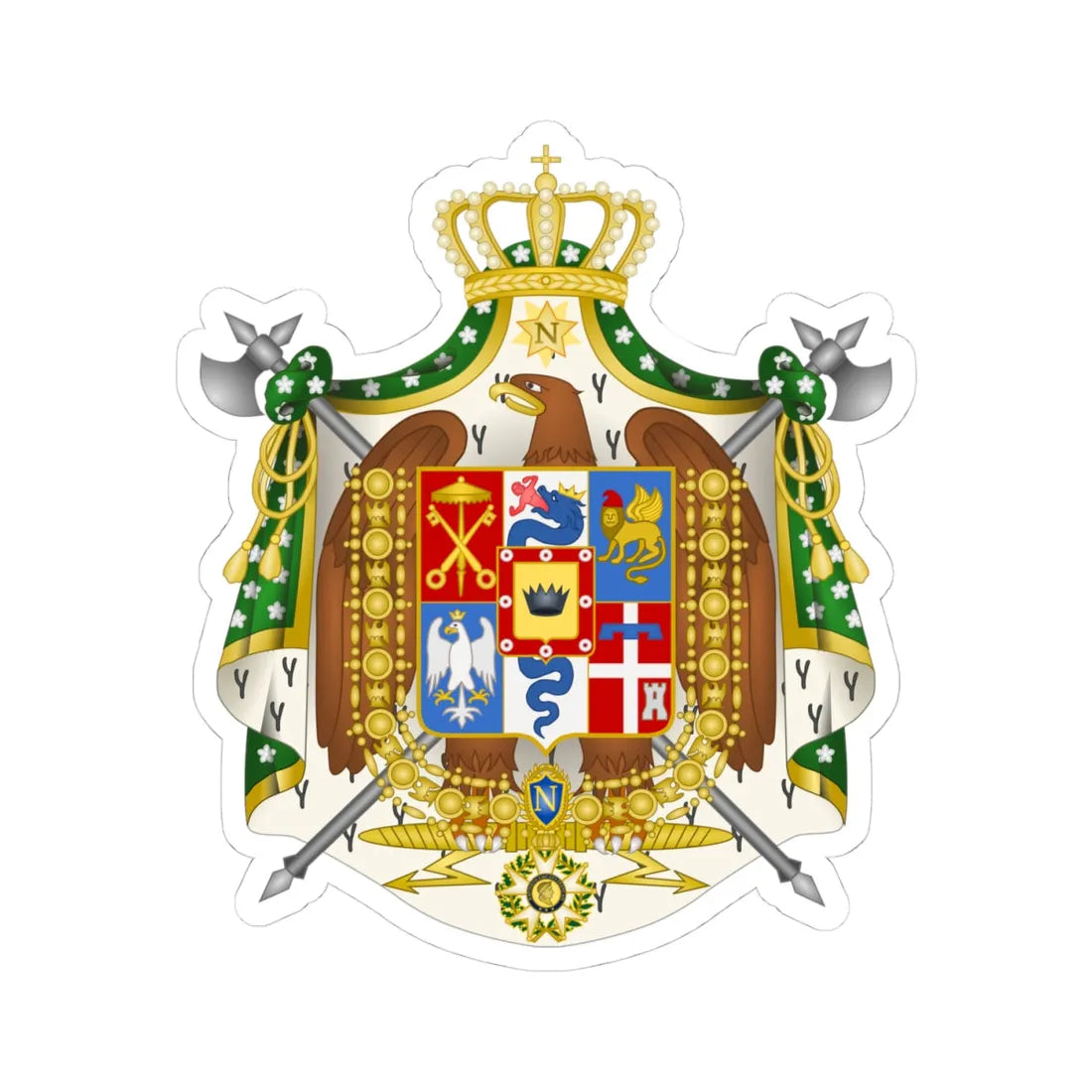Great Coat of Arms of the Kingdom of Italy 1805-1814 (Italy) (Coat of Arms) STICKER Vinyl Kiss-Cut Decal 4 Inch White - The Sticker Space
