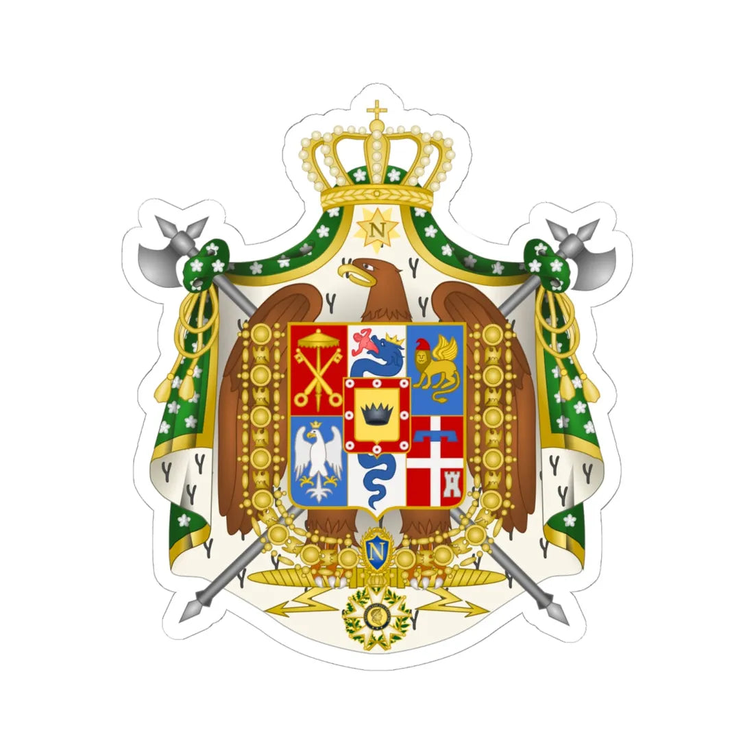 Great Coat of Arms of the Kingdom of Italy 1805-1814 (Italy) (Coat of Arms) STICKER Vinyl Kiss-Cut Decal 6 Inch White - The Sticker Space