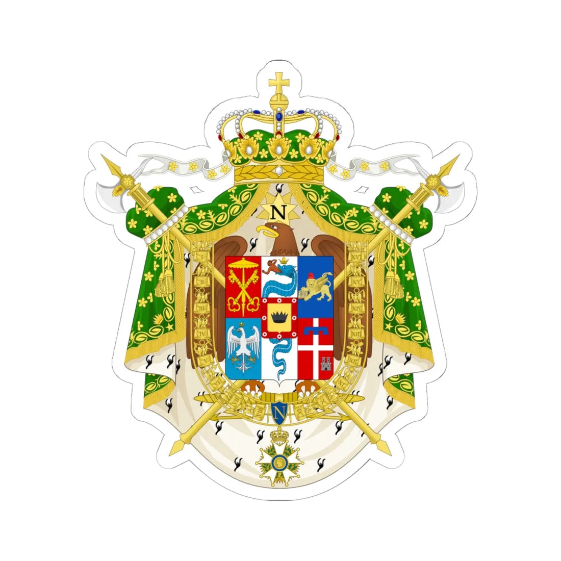 Great Coat of Arms of the Kingdom of Italy 1805-1814.2 (Italy) (Coat of Arms) STICKER Vinyl Kiss-Cut Decal 6 Inch White - The Sticker Space