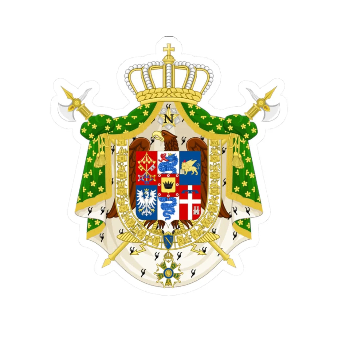 Great Coat of Arms of the Kingdom of Italy Napoleonic (Italy) (Coat of Arms) STICKER Vinyl Kiss-Cut Decal 2 Inch White - The Sticker Space