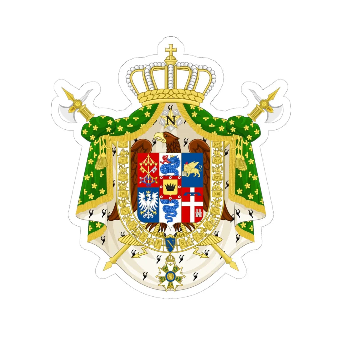 Great Coat of Arms of the Kingdom of Italy Napoleonic (Italy) (Coat of Arms) STICKER Vinyl Kiss-Cut Decal 4 Inch White - The Sticker Space