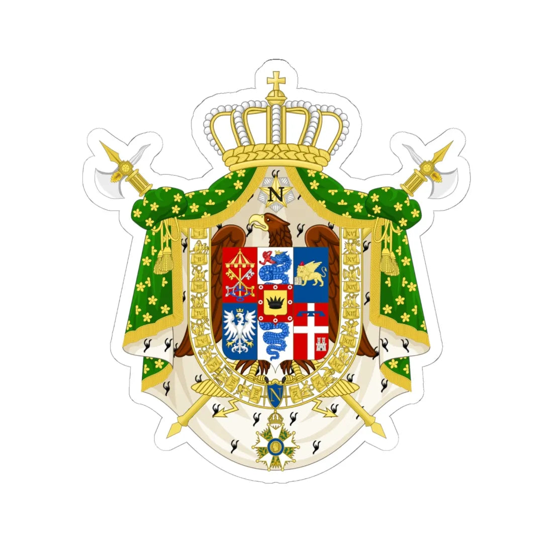 Great Coat of Arms of the Kingdom of Italy Napoleonic (Italy) (Coat of Arms) STICKER Vinyl Kiss-Cut Decal 6 Inch White - The Sticker Space