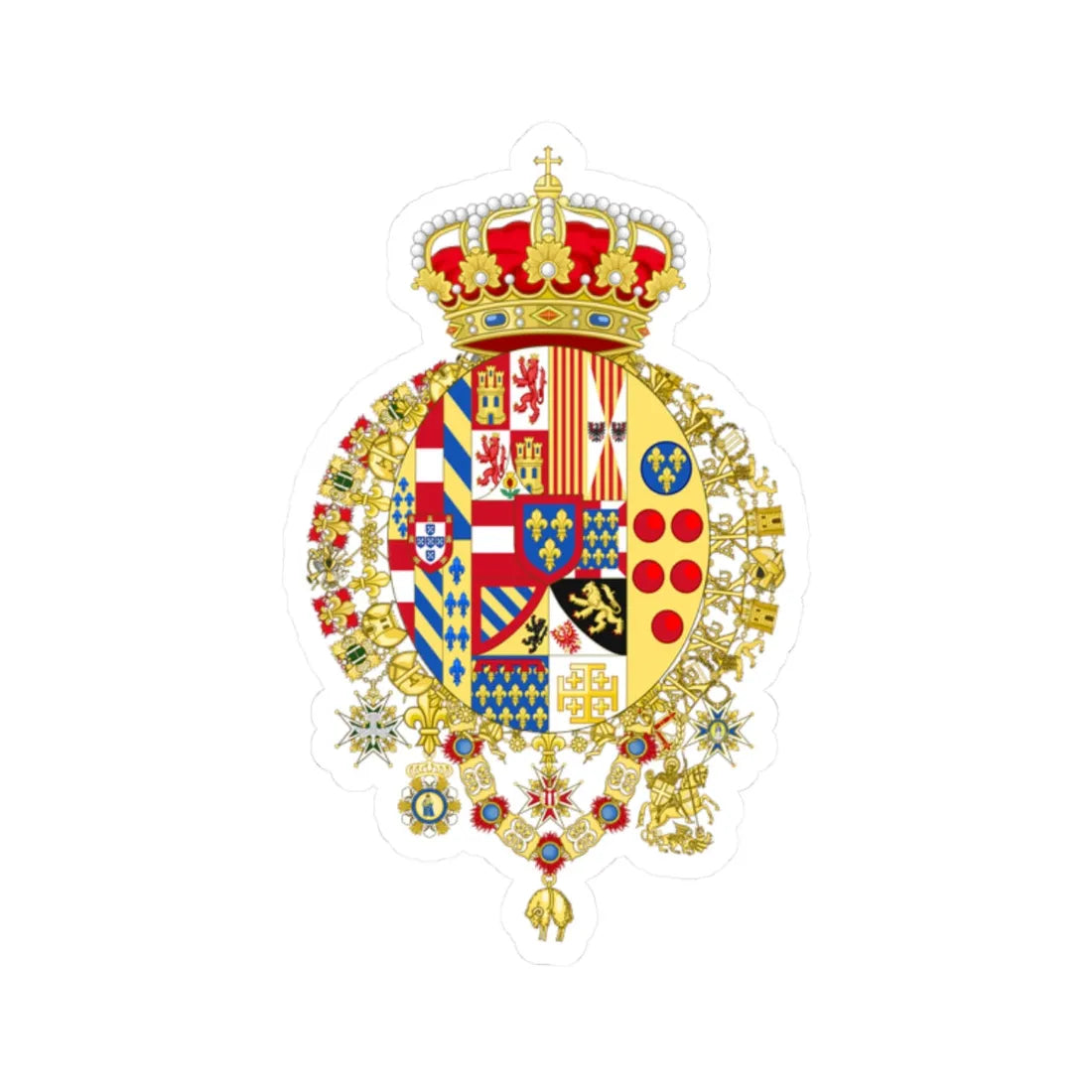 Great Royal Coat of Arms of the Two Sicilies (Italy) (Coat of Arms) STICKER Vinyl Kiss-Cut Decal 2 Inch White - The Sticker Space