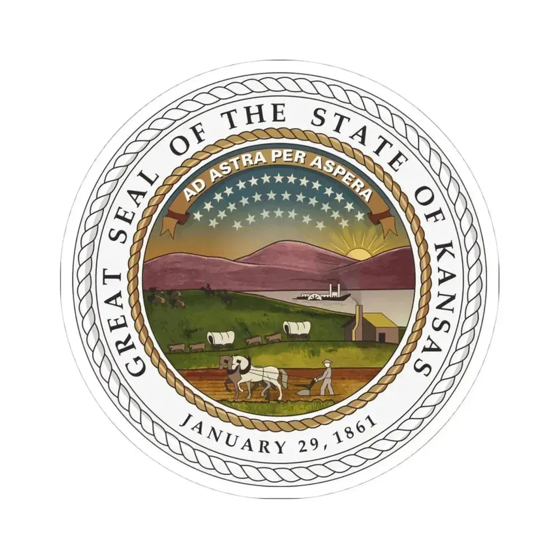 Great Seal of the State of Kansas Colored (United States) STICKER Vinyl Kiss-Cut Decal 4 Inch White - The Sticker Space