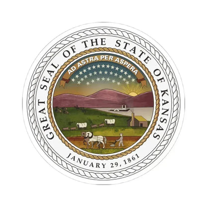 Great Seal of the State of Kansas Colored (United States) STICKER Vinyl Kiss-Cut Decal 4 Inch White - The Sticker Space