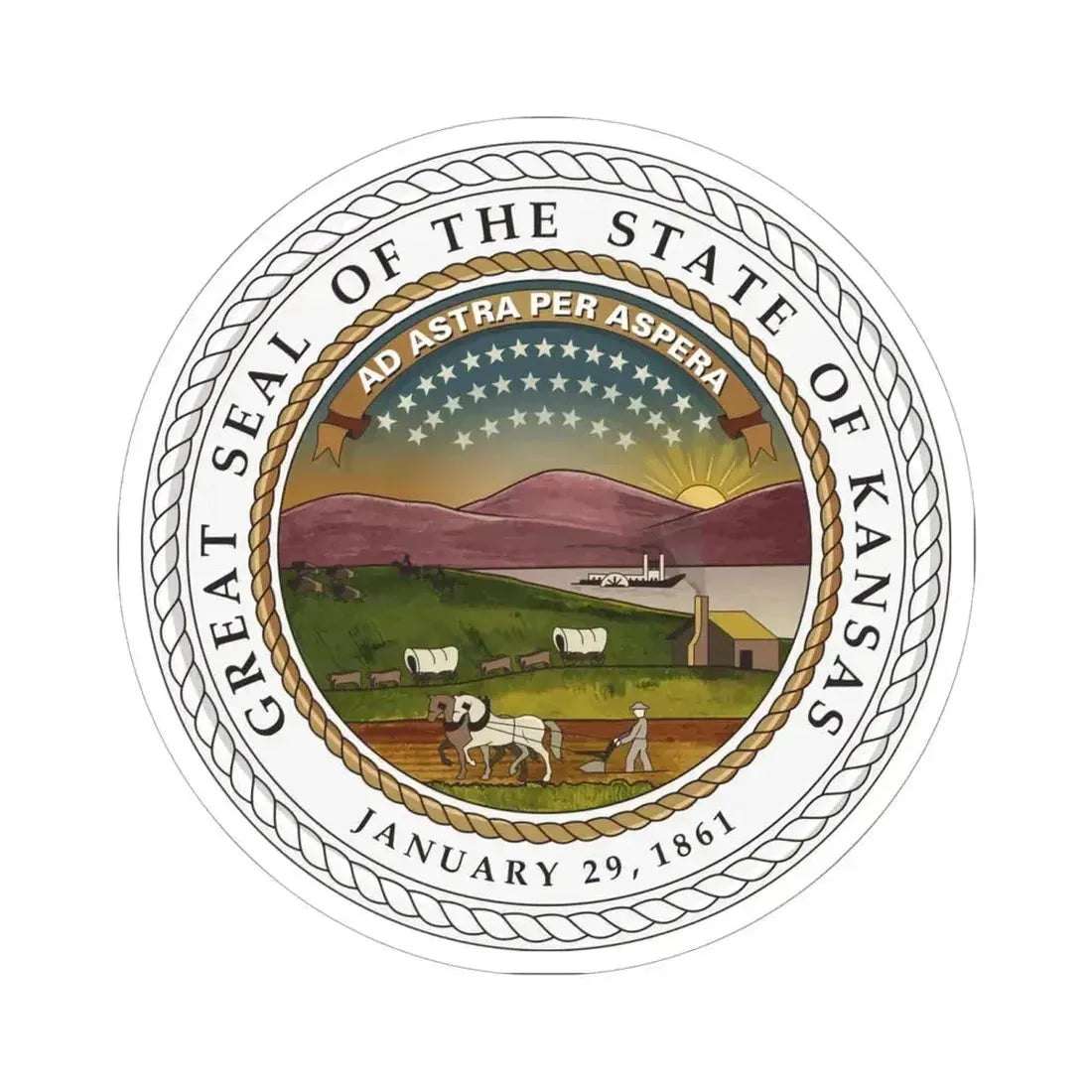 Great Seal of the State of Kansas Colored (United States) STICKER Vinyl Kiss-Cut Decal 6 Inch White - The Sticker Space