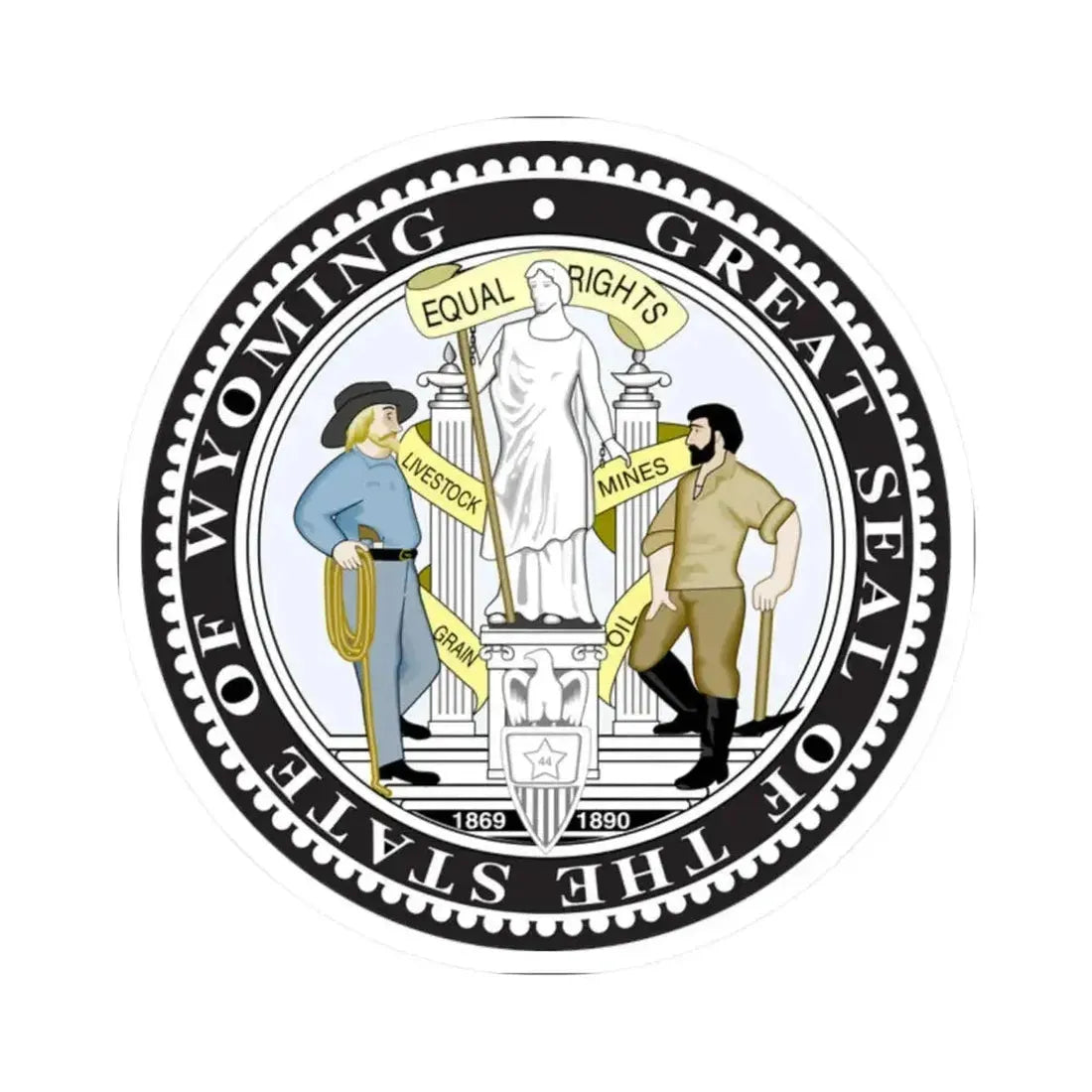 Great Seal of the State of Wyoming (United States) STICKER Vinyl Kiss-Cut Decal 2 Inch White - The Sticker Space