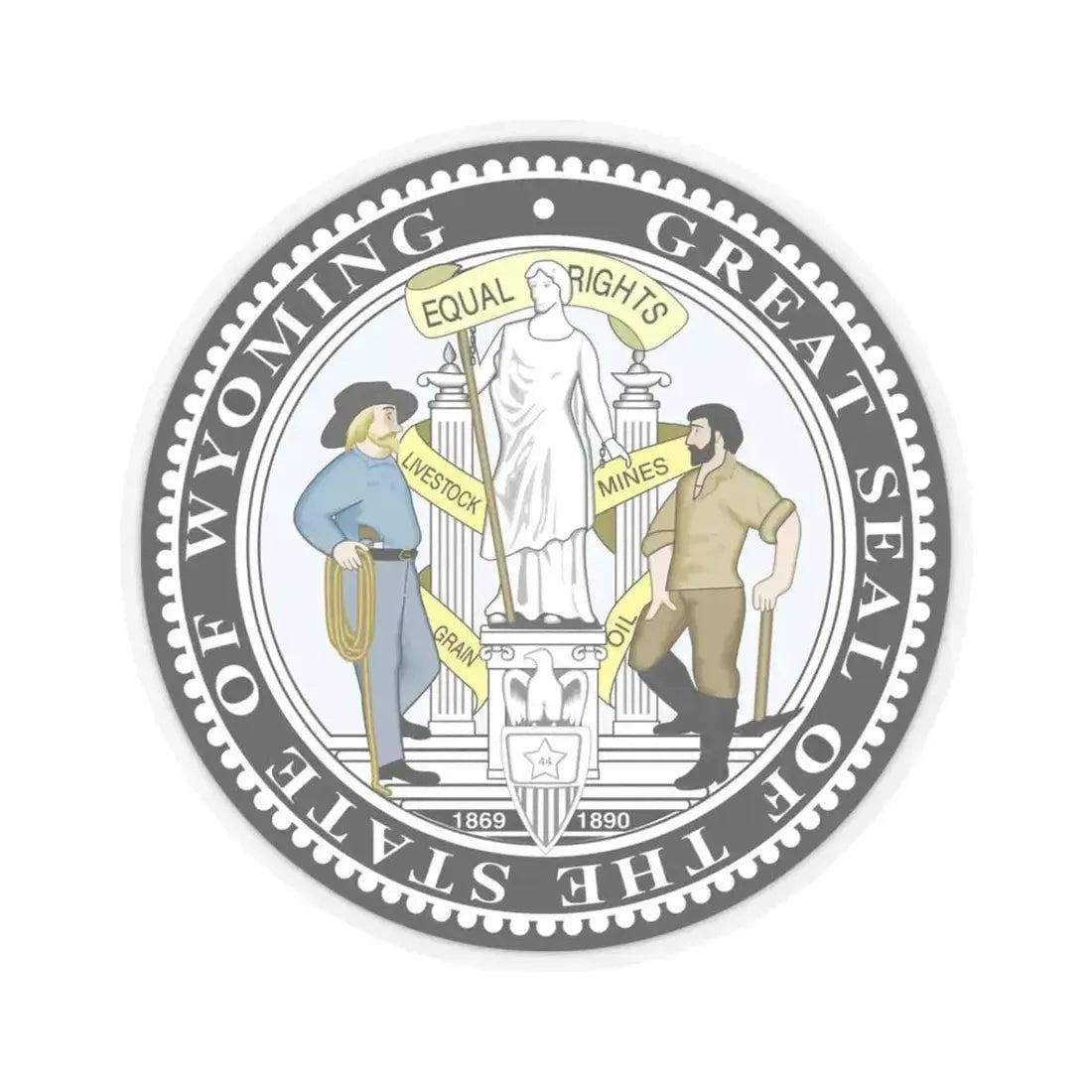 Great Seal of the State of Wyoming (United States) STICKER Vinyl Kiss-Cut Decal 3 Inch Transparent - The Sticker Space