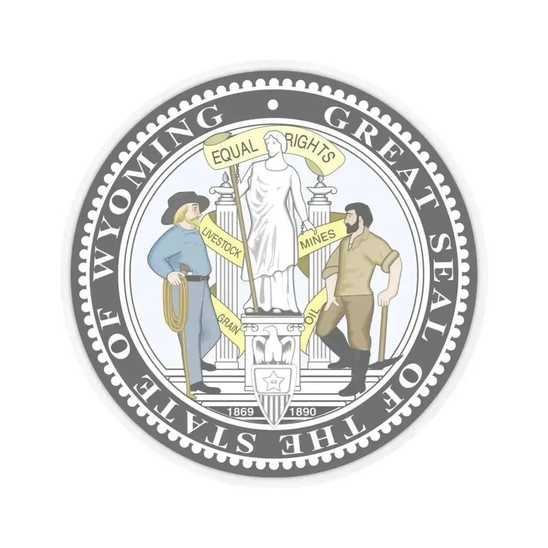 Great Seal of the State of Wyoming (United States) STICKER Vinyl Kiss-Cut Decal 4 Inch Transparent - The Sticker Space