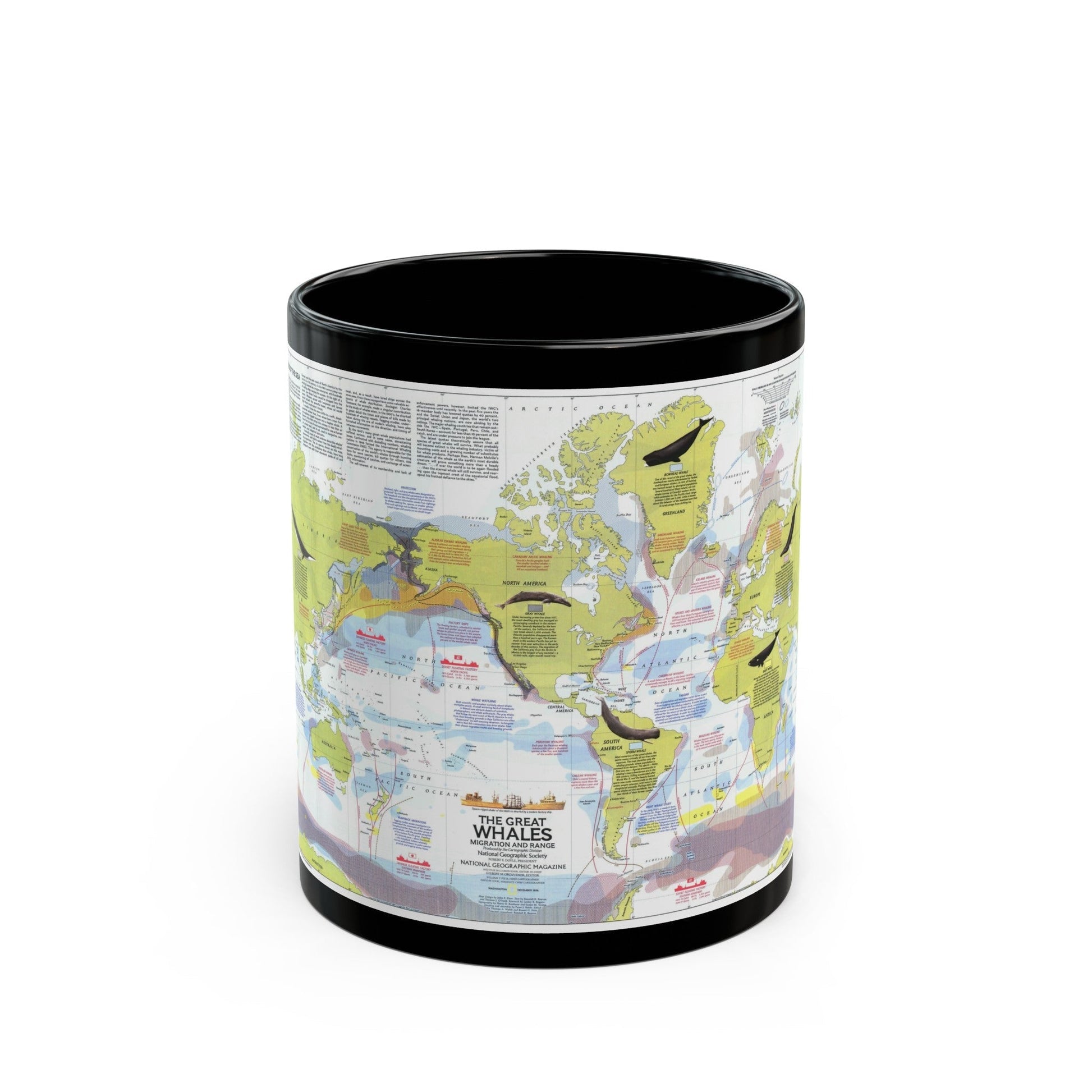 Great Whales, Migration and Range (1976) (Map) Black Coffee Mug-11oz-The Sticker Space