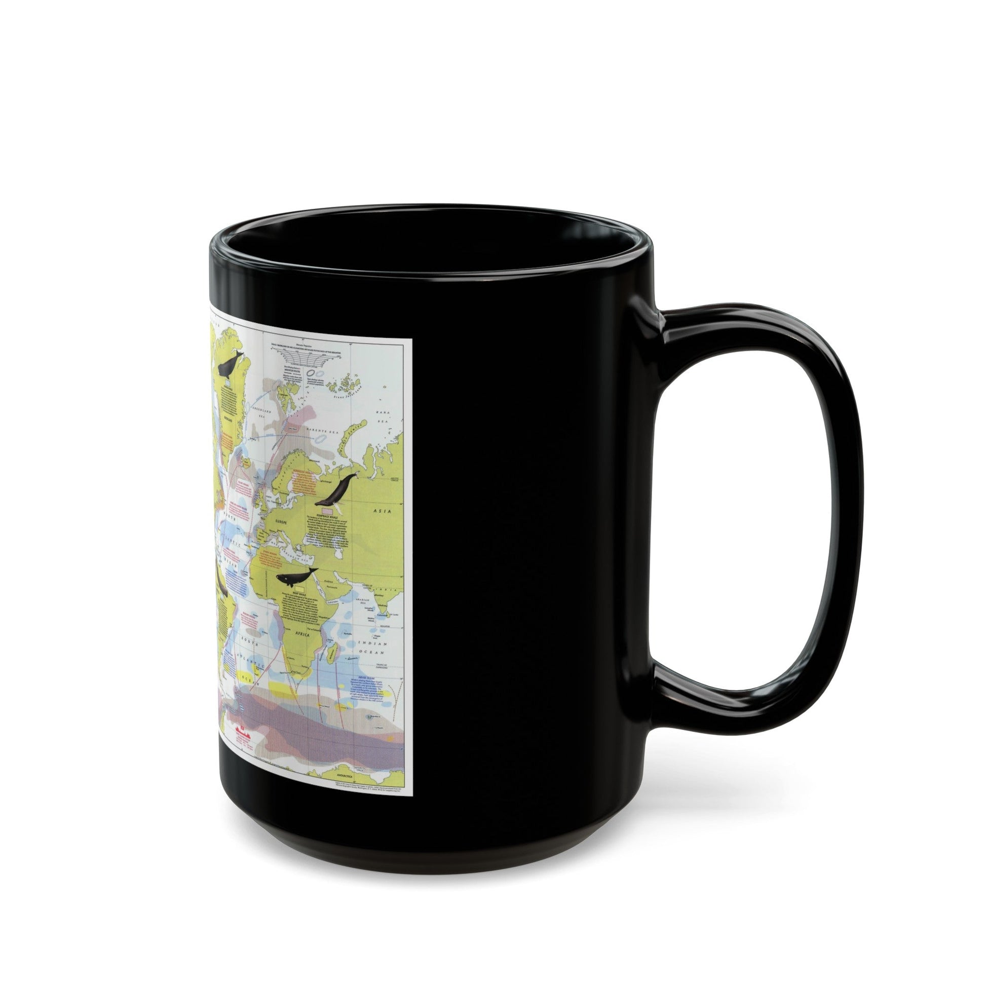 Great Whales, Migration and Range (1976) (Map) Black Coffee Mug-The Sticker Space