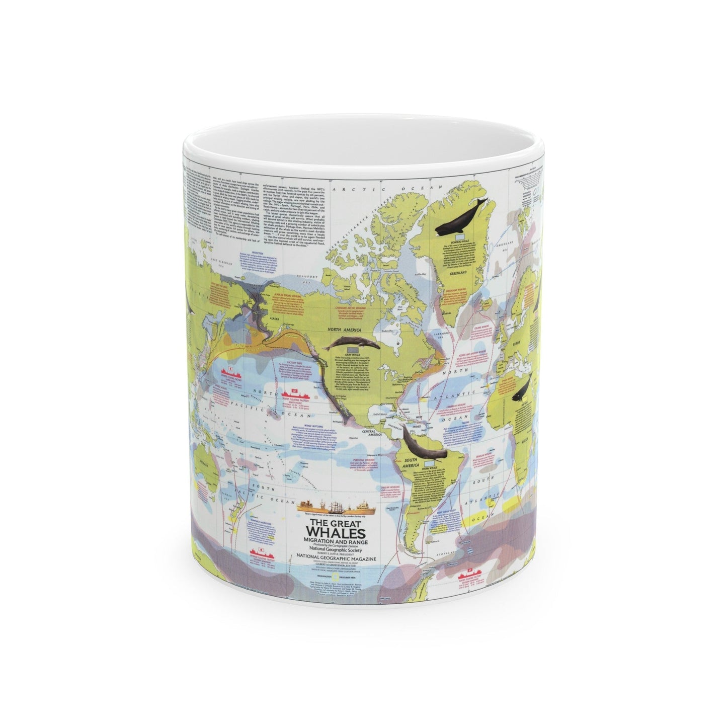 Great Whales, Migration and Range (1976) (Map) White Coffee Mug-11oz-The Sticker Space