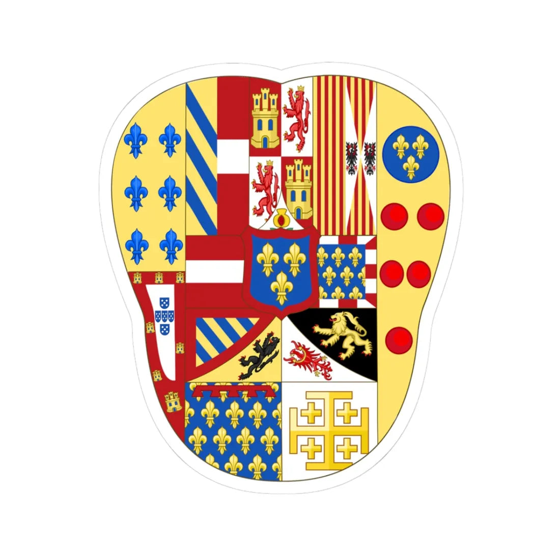 Greater Arms of Ferdinand IV of Naples (Italy) (Coat of Arms) STICKER Vinyl Kiss-Cut Decal 3 Inch White - The Sticker Space