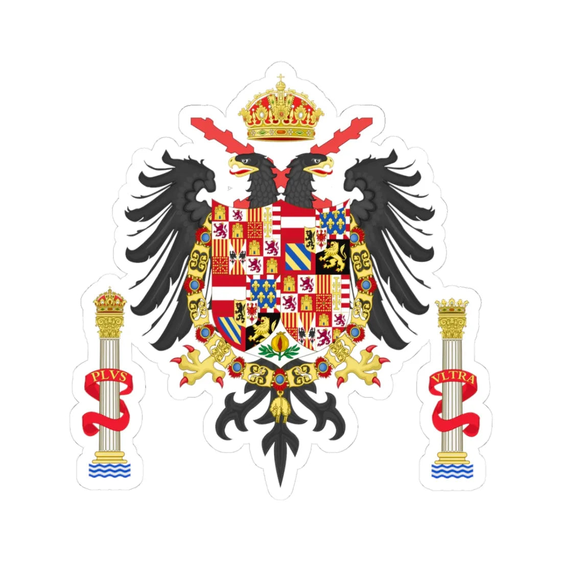Greater Coat of Arms of Charles I of Spain Charles V as Holy Roman Emperor 1530-1556 (Spain) (Coat of Arms) STICKER Vinyl Kiss-Cut Decal 3 Inch White - The Sticker Space