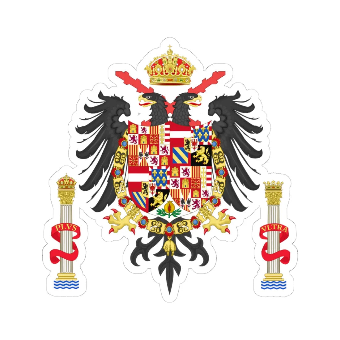 Greater Coat of Arms of Charles I of Spain Charles V as Holy Roman Emperor 1530-1556 (Spain) (Coat of Arms) STICKER Vinyl Kiss-Cut Decal 4 Inch White - The Sticker Space