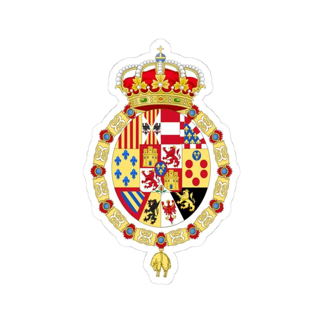 Greater Coat of Arms of Francis King Consort of Spain (Spain) (Coat of Arms) STICKER Vinyl Kiss-Cut Decal 4 Inch White - The Sticker Space