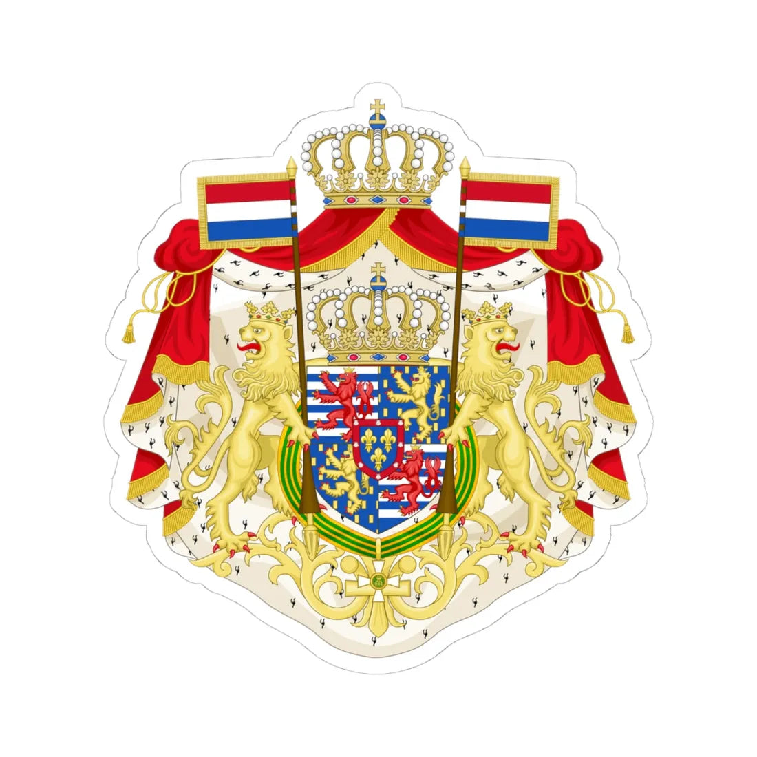 Greater coat of arms of the Grand Duke of Luxembourg 2000 (Luxembourg) (Coat of Arms) STICKER Vinyl Kiss-Cut Decal 4 Inch White - The Sticker Space