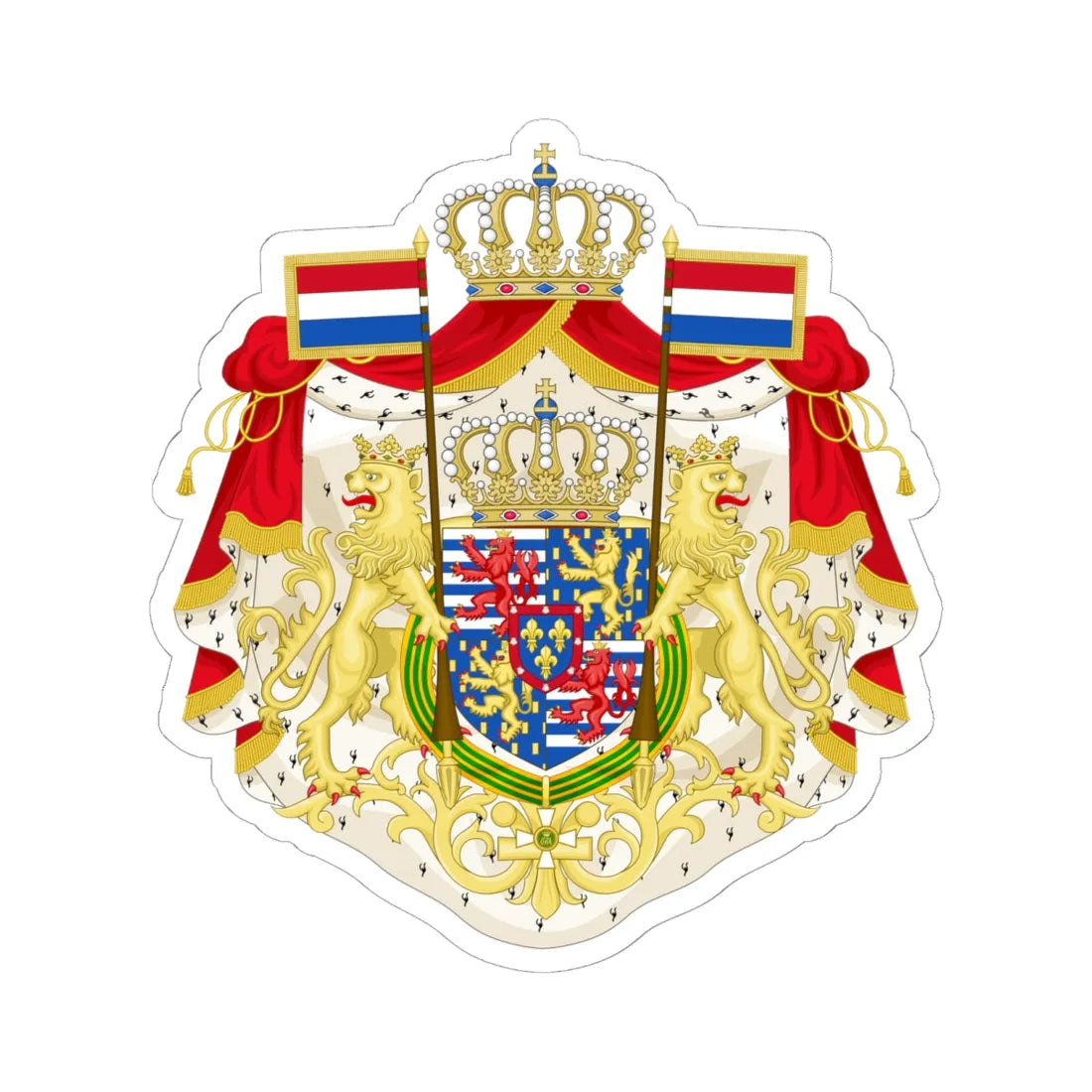 Greater coat of arms of the Grand Duke of Luxembourg 2000 (Luxembourg) (Coat of Arms) STICKER Vinyl Kiss-Cut Decal 6 Inch White - The Sticker Space